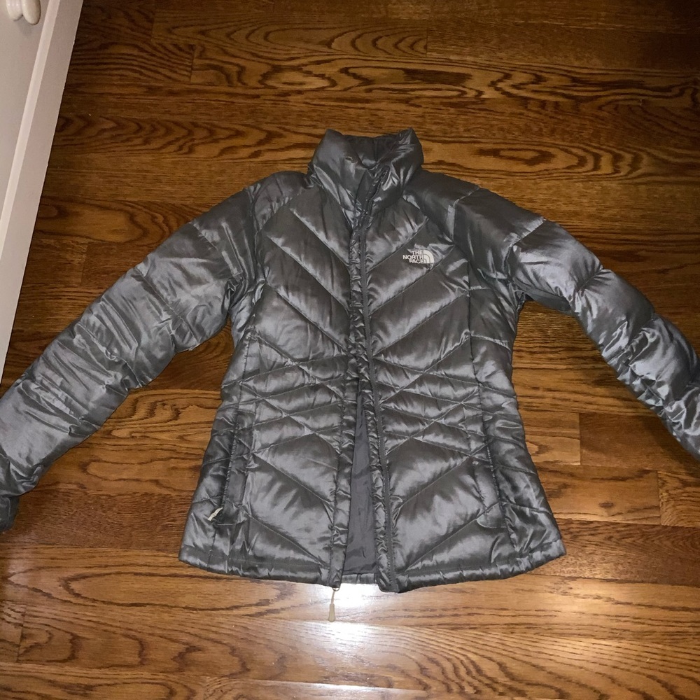 Grey north face puffy jacket